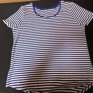 CHICO’S SIZE 3 ULTIMATE TEE SHIRT SHORT SLEEVE BLUE & WHITE STRIPED SCOOP NECK